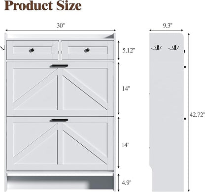 Shoe Cabinet with 2 Flip Drawers & 2 Storage Drawers, Rustic Farmhouse Narrow Shoe Organizer Cabinet, Slim Shoe Rack Cabinet, Shoe Storage Cabinet for Entryway, Hallway, Front Door