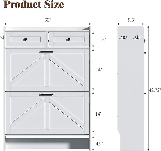Shoe Cabinet with 2 Flip Drawers & 2 Storage Drawers, Rustic Farmhouse Narrow Shoe Organizer Cabinet, Slim Shoe Rack Cabinet, Shoe Storage Cabinet for Entryway, Hallway, Front Door