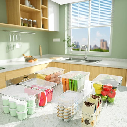 BALEINE Clear Stackable Storage Bins with Lids, Plastic Containers with Handle for Pantry Organizers and Storage, Plastic Bins for Fridge, Kitchen, Bathroom, Cabinet (10x6x5, 4PK)