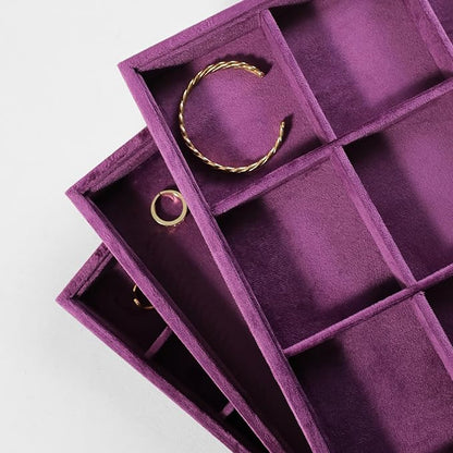 Velvet Stackable Jewelry Display Tray, 12 Grid Watch Bangle Bracelet Storage Tray, Makeup Drawer Insert Jewelry Shop Organizer Plate (Purple)