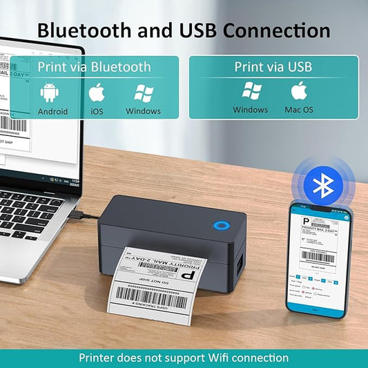 Shipping Label Printer, 4x6 Bluetooth Thermal Label Printer for Shipping Packages Small Business Mailing, Support iOS, Android, Mac, Windows, Chrome, Used for UPS, USPS, Ebay, Etsy, Amazon, Navy Blue