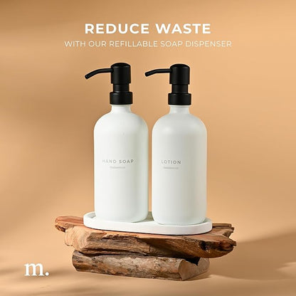 MaisoNovo Soap Dispenser 3-Piece Set | 16.9oz White Bottles with Black Stainless Steel Pump Core