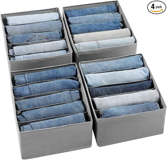 Foldable Wardrobe Clothes Organizer Storage Boxes - Set with 5 Grids- Fabric Shelf Dividers, Small Size Organizer with PPE Sheets, Stackable Clothing Box for Jeans,Pants, Sweaters,T-Shirts (Pack of 4)