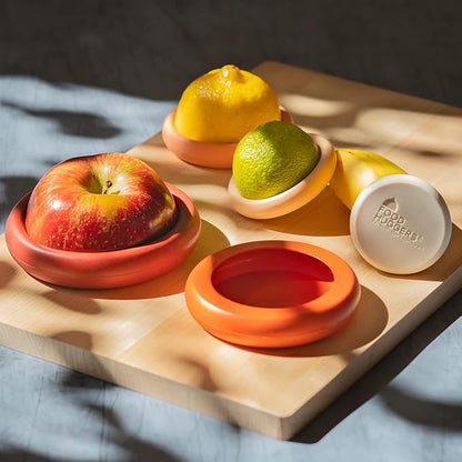 Food Huggers 5pc Reusable Silicone Food Savers | BPA Free & Dishwasher Safe | Fruit & Vegetable Produce Storage for Onion, Tomato, Lemon, Banana, Cans & More | Round, Terracotta