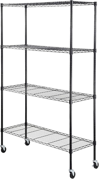 VEVOR Storage Shelving Unit, 4-Tier Adjustable Storage Shelves, 48" L x 18" W x 74" H Garage Storage Shelves, Metal Shelves with Wheels for Kitchen Pantry Basement Bathroom Laundry
