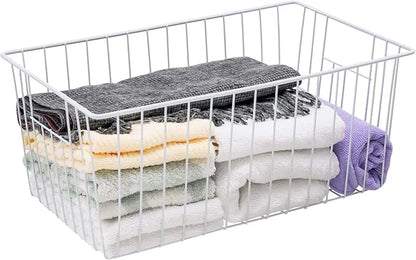 16" Upright Freezer Organizer Baskets, Wire Storage Bins Large Bakset for Freezer, Pantry, Kitchen, Bathroom Organizing, White, Set of 6