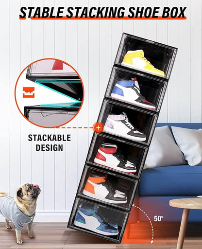 KDOR Clear Shoe Boxes Stackable, 3 Pack Shoe Storage Box with Lids Magnetic Door, Clear Sneaker Storage Acrylic Boxes for Display, Fit Shoe Size Up to US 15