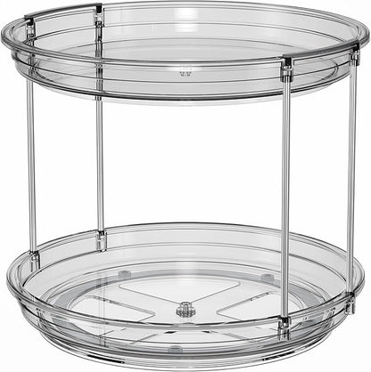 LAMU 2 Tier Lazy Susan Turntable Organizer 10.6'' Rotating Spice Rack Organization for Cabinet, Kitchen, Pantry, Countertop, Bathroom, Vanity, Medicine Cabinet Organizer, Grey