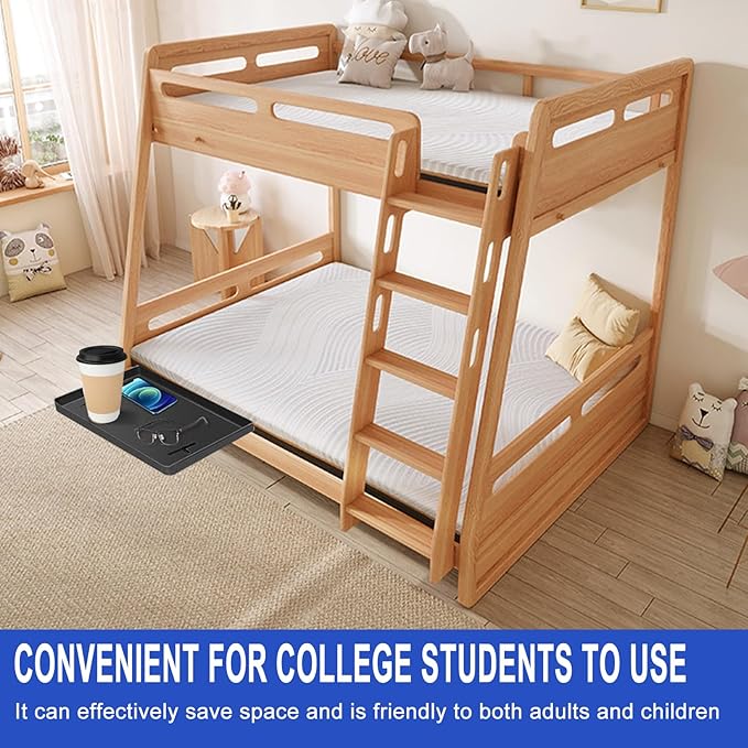 QTOETUII Bedside Shelf, Bedside Caddy, Bed Shelf with Cable Catch, College Dorm Room Essentials, Clip on Floating Desk Tray, Bed Side Table Storage, Loft Nightstand Decor (Black)