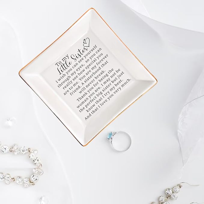 AZVAUUY Sisters Gifts from Sister, Little Sister Birthday Gifts Mother's Day Valentines Christmas Gift for Sister from Sister, Little sister Gifts Trinket Jewelry Dish