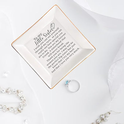 AZVAUUY Sisters Gifts from Sister, Little Sister Birthday Gifts Mother's Day Valentines Christmas Gift for Sister from Sister, Little sister Gifts Trinket Jewelry Dish
