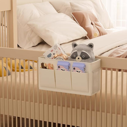 Edudif Dual-purpose Bedside Caddy Bedside Organizer, Bed Caddy with 6 Pockets, Versatile Bedside Storage Solution Magazine Remotes holder, ideal for Home, Dorm, Hospital, Crib Bed (White)