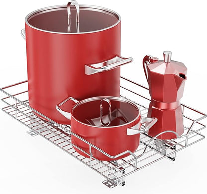 LOVMOR Pull Out Cabinet Organizer and Storage 14" W x 18" D, Slide Out Shelves for Kitchen Cabinets