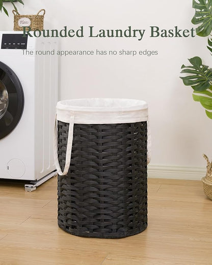 Laundry Hamper Laundry Basket Round 19.0 Gal (72 L) Handwoven Rattan Hamper, Large Wicker Laundry Hamper with Removable Laundry Bag Handles 2 Mesh Bags for Bathroom Living Room Black (No Lid)