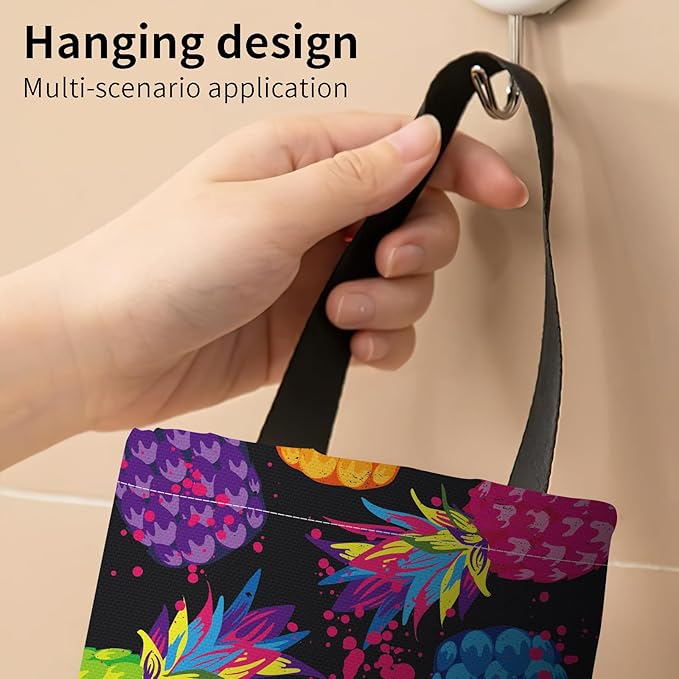 Plastic Bag Holder, Wall Mount Grocery Bag Organizer, Funny Hanging Trash Storage Dispenser for Home Kitchen Colorful Pineapple