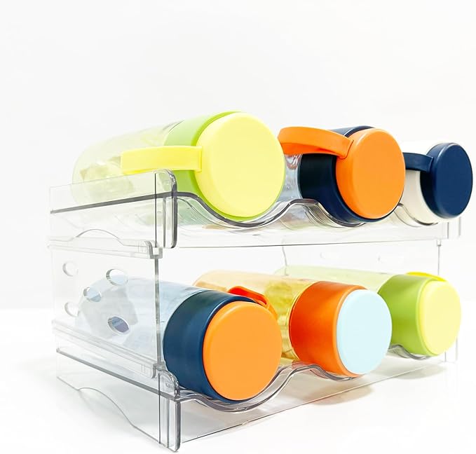 Keerte Acrylic Organizer - Stackable Freestanding Wine Rack, Water Bottle Organizer & Drink Holder for Kitchen, Cabinet, Fridge | Space-Saving Design for Bottles, Cups, Beverages (8.1"x11.2"x5.3")