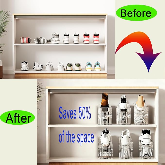 12PACK Shoe slot Organizer for Closet Double Deck Shoe Space Saver Adjustable Shoe Stacker Organize Clear Shoe Slot for Closet Clear Shoe Rack Organizer