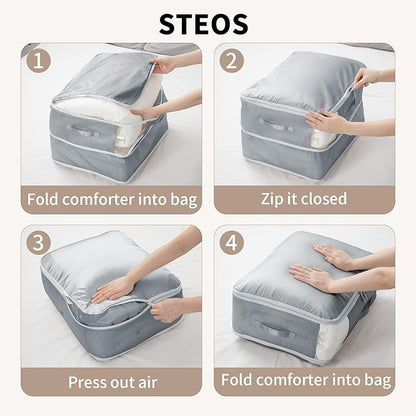 Comforter Storage Bag 66 L - 3 Pack Blanket Storage Organizer Compression Bags, Large Capacity Ultra Space Saving Self Organize for Bedding, Pillow, Duvet, Sheet Storage with Zipper Window