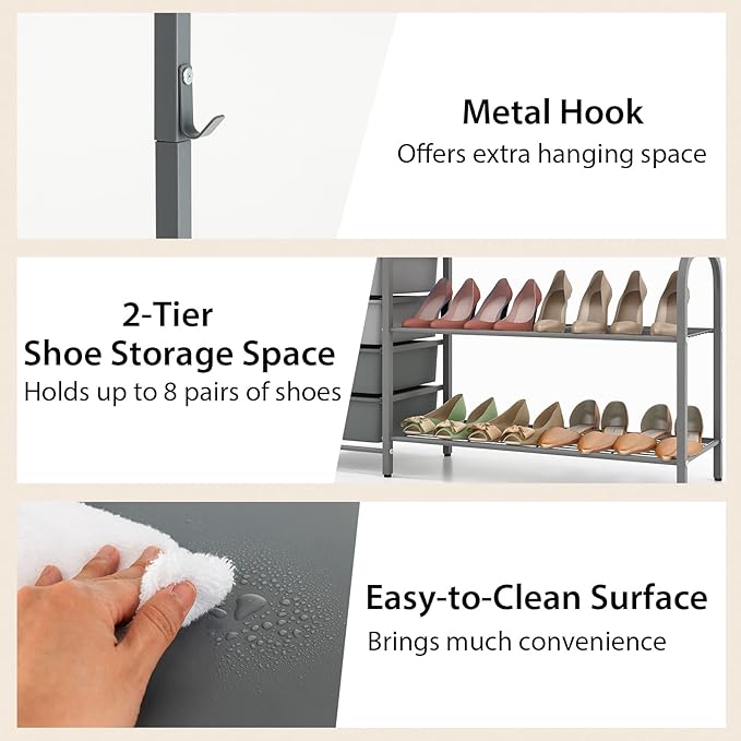 Tangkula Heavy Duty Clothes Rack with 6 Removable Drawers, 3-Tier Open Shelves & 2-Tier Metal Shoe Rack, Side Hook, Garment Rack with Adjustable Feet, Freestanding Closet Organizer for Closet, Bedroom