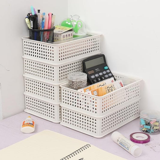 6-Pack Small Stacking Baskets, Plastic White Storage Baskets Trays
