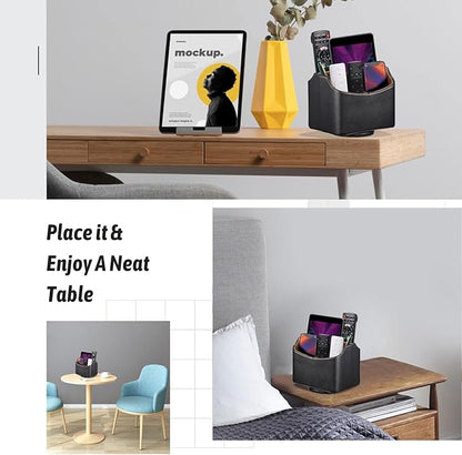Lorteme Remote Control Holder, Spinning Desk Organizer, Nightstand Bedside Caddy for TV Remotes/Tablets/Phones/Eyeglasses/Books/Pens - Black