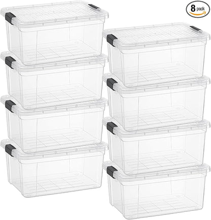 Superio Clear Storage Boxes with Lids, 11 Quart Plastic Container Bins for Organizing, Stackable Crates, BPA Free, Non Toxic, Odor Free, Organizers for Home, Office and Dorm, 8 Pack