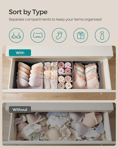 SONGMICS Drawer Organizer, Dresser Drawer Organizers, Set of 6, Foldable Fabric Storage Bins for Socks, Underwear, Bras, Ties, Scarves, Slate Gray URDZ06G