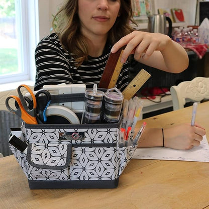 Everything Mary Desktop Tote Organizer – Grey Geometric Craft Caddy – Portable Storage Bag for Sewing, Scrapbooking, Art Supplies & DIY Craft Organization