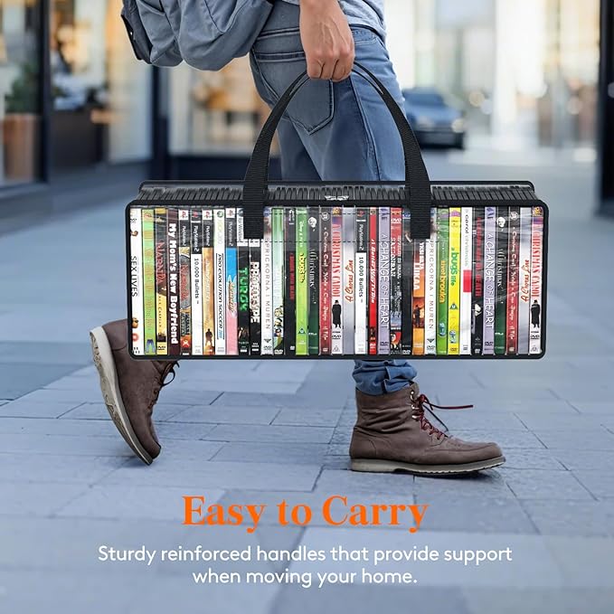 Lifewit DVD Storage Bags, Clear PVC DVD Case Holder with Handles, Front Window Zipper Design, Stackable Media Organizer for Blu Ray Disc, Movie Cases, VHS Box, Hold 140 Pcs DVDs (35 Each), 4 Pack