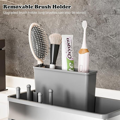 SOVGIZF Sponge Holder for Kitchen Sink,Sink Caddy Organizer with Removable Brush Holder,Kitchen Countertop Soap Dispenser Storage with Detachable Towel Rack, Grey
