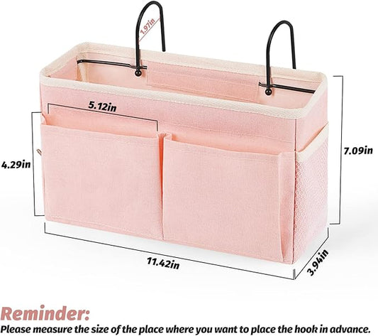 Retyion Bedside Caddy Bedside Storage Organizer Hanging Bunk Bed Dorm Room with Side Pockets for Water Bottles, Books, Cell Phones, Headphones 2 Pack (Pink)