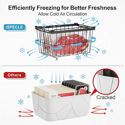 iSPECLE Freezer Organizer Bins - 2 Pcs Hanging Baskets for Deep Freezer, Adjustable Wider & Deeper Chest Freezer Organizer Bins for 5 to 9 Cu Ft, Extra Large & Easy Organize, Black