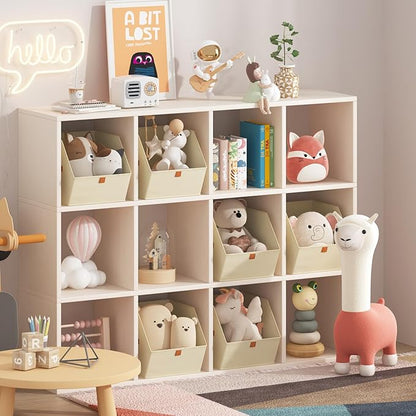 Fabric Closet Storage Cubes - 8 Pack Square Storage Bins with Dual Handles for Clothes, Towels, Toys, Cube Storage Organizers for Bedroom, Nursery, Shelves, Closet, Small Spaces, Light Beige
