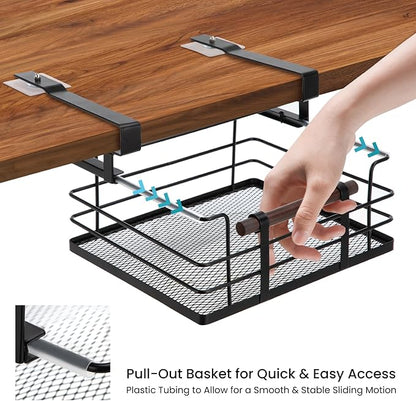 Home Zone Living 2-Pack Under Shelf Pull-Out Drawer Kitchen Cabinet Organizer with Steel Mesh Basket and Wooden Handle, 11 Inch Legnth