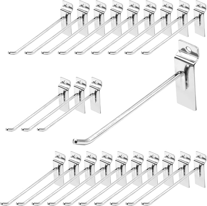 30Pcs 6 Inch Silver Slatwall Panel Hooks, Heavy Duty Slat Wall Hanging Display Hooks Pegboard Metal Hanger Hook for Gridwall Garage Shop Retail