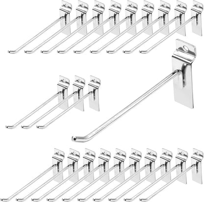 30Pcs 6 Inch Silver Slatwall Panel Hooks, Heavy Duty Slat Wall Hanging Display Hooks Pegboard Metal Hanger Hook for Gridwall Garage Shop Retail