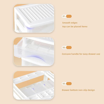 Gonice White Desk 4 Drawer Organizer, Plastic Small Drawer Storage, Desk Storage for Office and Home