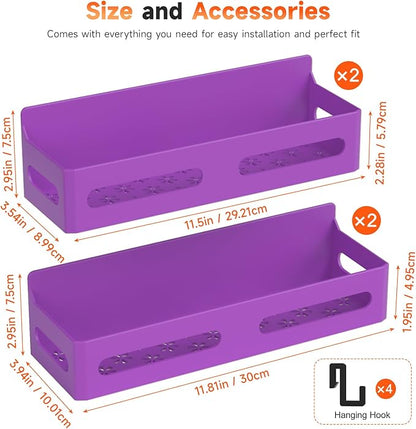 4 Pack Strong Magnetic Spice Rack for Refrigerator, Multipurpose Magnetic Shelf for Fridge with 4 Hooks for kitchen and Bathroom Organization, Purple