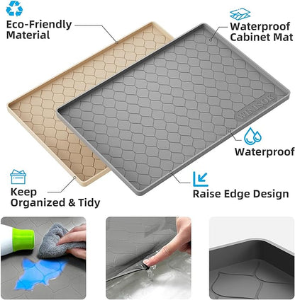 Silicone Under Sink Mat 25" x 22", kitchen Essentials and Gadgets, Shelf liner and Cabinet Protector, Home Organizers and Storage, Waterproof Bathroom Tray