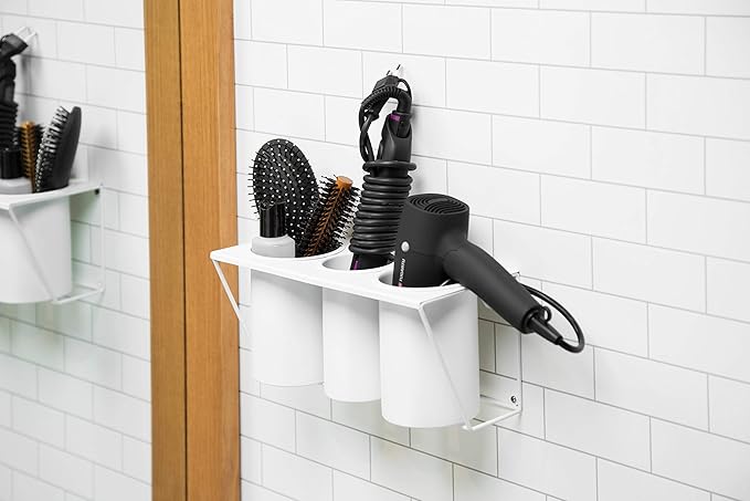 JackCubeDesign Wall Mount Hair Dryer Holder Hair Styling Product Care Tool Organizer Bath Supplies Accessories Tray Stand Storage Bathroom Steel (White) MK470A