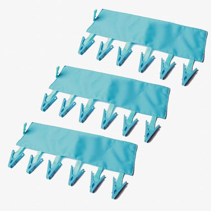 TamBee Portable Hanger Clips Travel Clothesline Travel Hangers Towel Drying Rack Clothing Hanger Folding Portable Sock Dock Swimsuit Drying Rack Hanger with 6 Clips Pack of 3 (Blue)