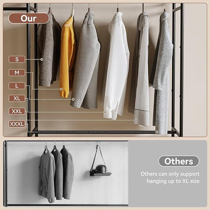 Portable Wardrobe Closet, Clothes Rack for Bedroom with Hanging Area and Storage Shelves, Tall Freestanding Clothes Organizer