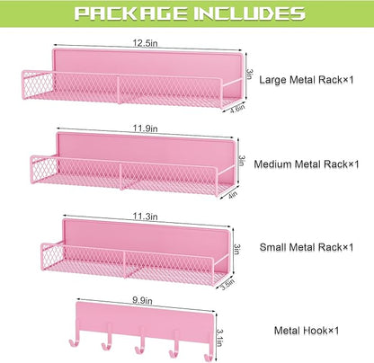 4 Pack Magnetic Shelves for Washing Machine, Heavy-Duty Magnetic Laundry Organizer with Hooks, Washing Machine Shelf for Refrigerator, Metal Storage Baskets, Closet & Laundry Room Organization (Pink)