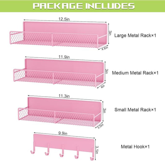 4 Pack Magnetic Shelves for Washing Machine, Heavy-Duty Magnetic Laundry Organizer with Hooks, Washing Machine Shelf for Refrigerator, Metal Storage Baskets, Closet & Laundry Room Organization (Pink)