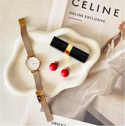 Conviv Ceramic Jewelry Tray,Ring Dish Holder,Perfume Trinket Dish,Key Bowl Vanity Cute Things Room Decor Aesthetic, Birthday Mother's Day Christmas Warm House Gifts for Women(White)