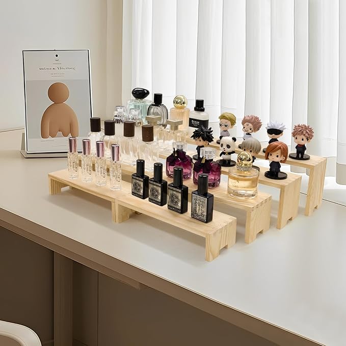 2 Set 8Pcs Large Display Riser Wood Risers Wooden Cupcake Display Stand 4Tiered Racks Perfume Display Dessert Food Stands for Vendors Event Party