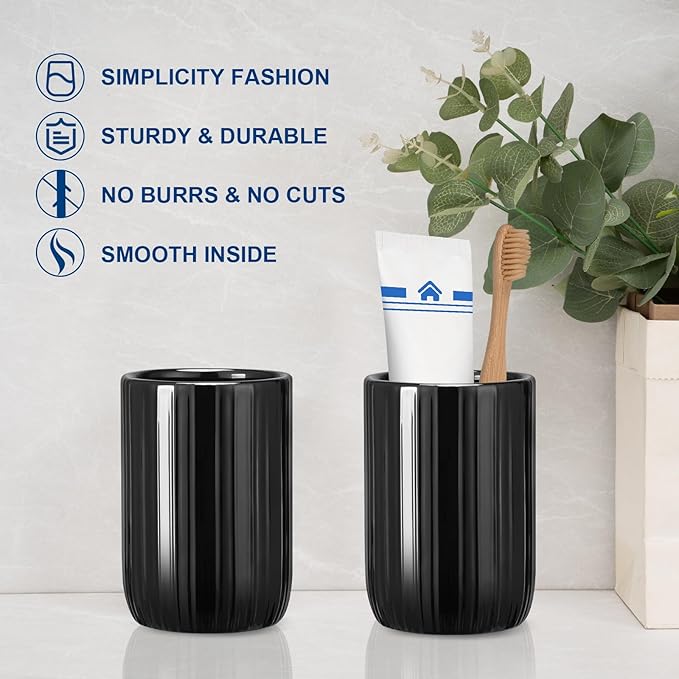 UHEY HOME Bathroom Tumbler Cup Ceramic 12.6oz Reusable Toothbrush Cup 375ml, Toothbrush Holder for Your Bathroom (Black)