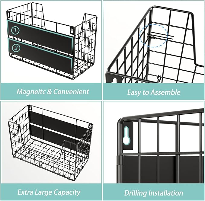 2-Pack Magnetic Laundry Basket Organizer Storage,Magnetic Shelves for Washer Dryer Organizer,Hanging Laundry Basket for Washing Machine(Black)