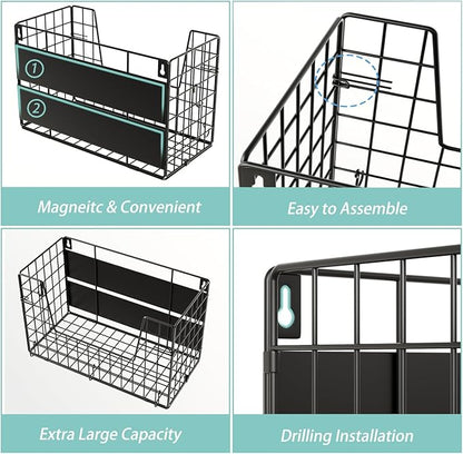 2-Pack Magnetic Laundry Basket Organizer Storage,Magnetic Shelves for Washer Dryer Organizer,Hanging Laundry Basket for Washing Machine(Black)