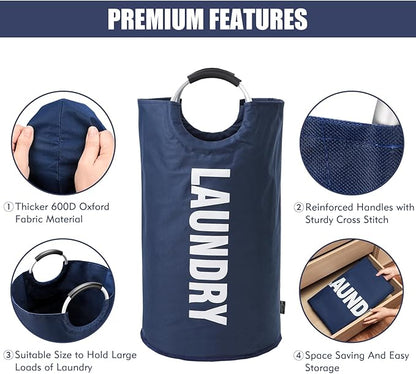 DOKEHOM 125L X-Large Collapsible Washing Laundry Basket Bag (7 Colors) for Bedroom, Fabric (Dark Blue, XL)